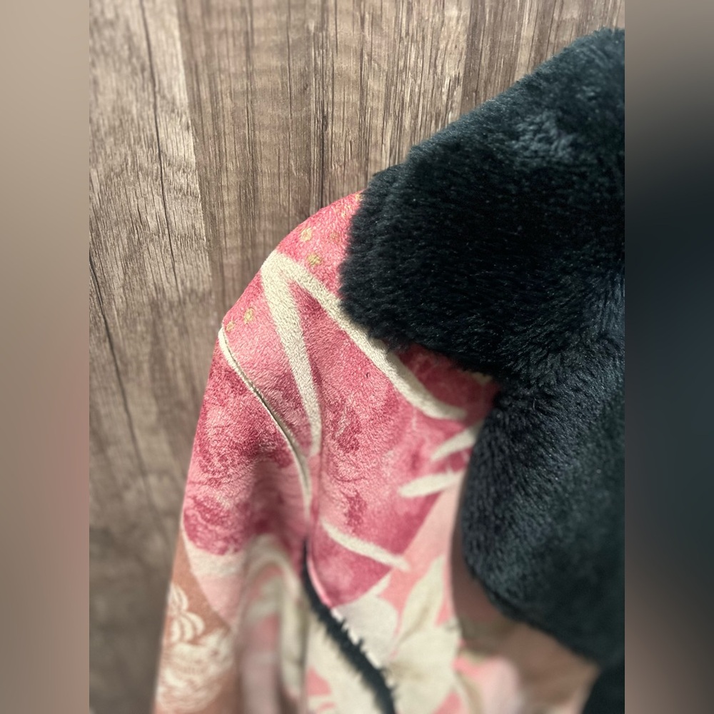 Vintage Weavz Women's Floral Jacket Multicolor Suede Black Fur Size Medium - Picture 8 of 8